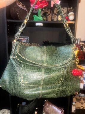 Green Croc-Embossed Shoulder Bag